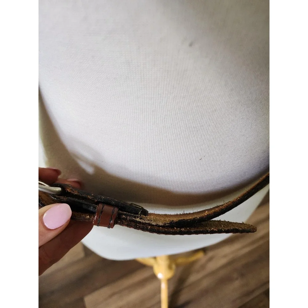 Vintage Mens Brown Tooled Leather Western Belt Eagle Floral Scroll Silver Buckle